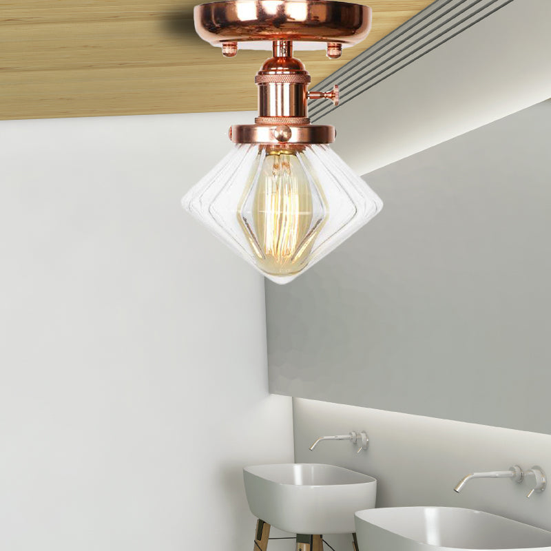 Single Bulb Semi Flush Mount Industrial Globe/Wide Flare/Diamond Light Fixture Ceiling with Clear/Amber Glass Shade