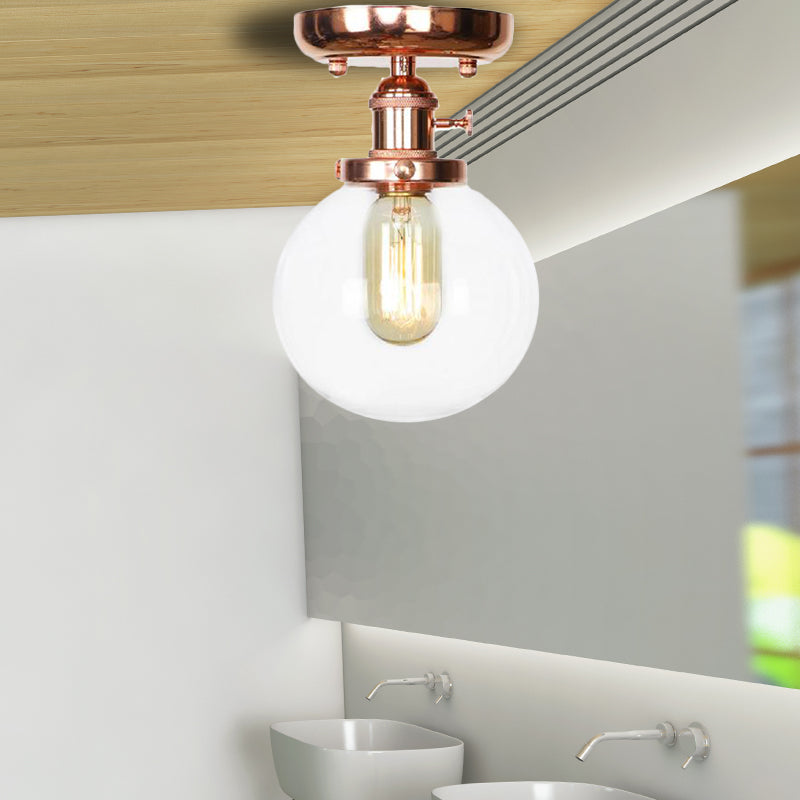 Single Bulb Semi Flush Mount Industrial Globe/Wide Flare/Diamond Light Fixture Ceiling with Clear/Amber Glass Shade