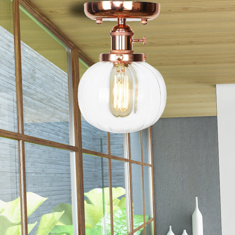 Single Bulb Semi Flush Mount Industrial Globe/Wide Flare/Diamond Light Fixture Ceiling with Clear/Amber Glass Shade