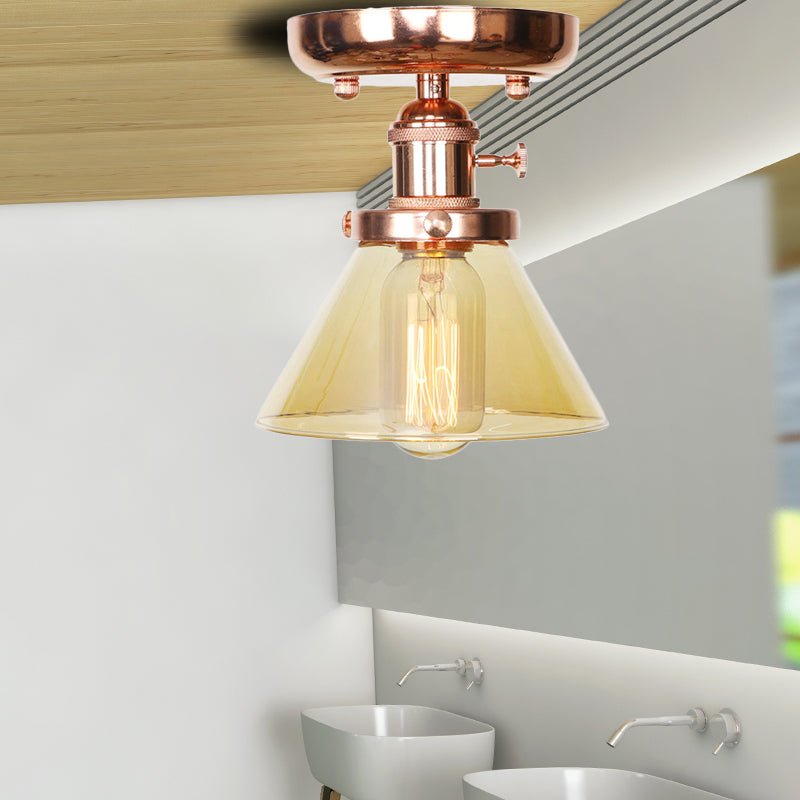 Single Bulb Semi Flush Mount Industrial Globe/Wide Flare/Diamond Light Fixture Ceiling with Clear/Amber Glass Shade