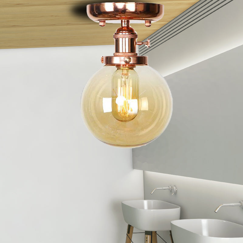 Bulbe Single Semi Flush Mount Industrial Globe / Wide Flare / Diamond Light Ayémorrat Plafond avec une teinte en verre transparent / ambre