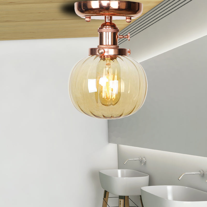 Single Bulb Semi Flush Mount Industrial Globe/Wide Flare/Diamond Light Fixture Ceiling with Clear/Amber Glass Shade