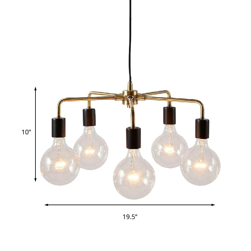 Metallic Exposed Chandelier Lamp Industrial Multi Light Living Room Hanging Light Fixture in Gold