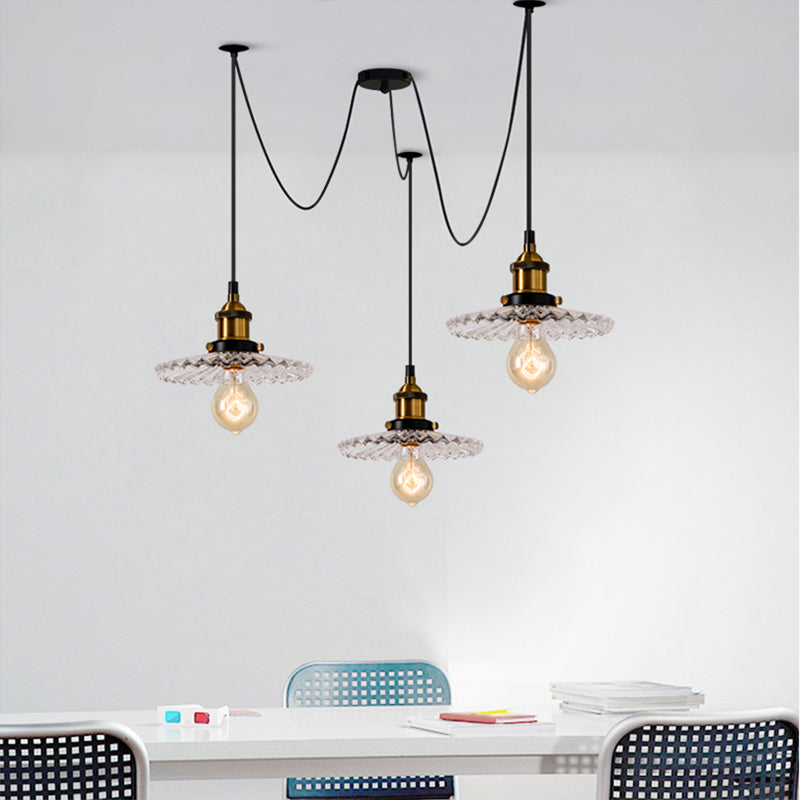 Multi-pendentif 3/5 Light avec une ombre à onde radiale Verre à manger vintage Salle suspendue