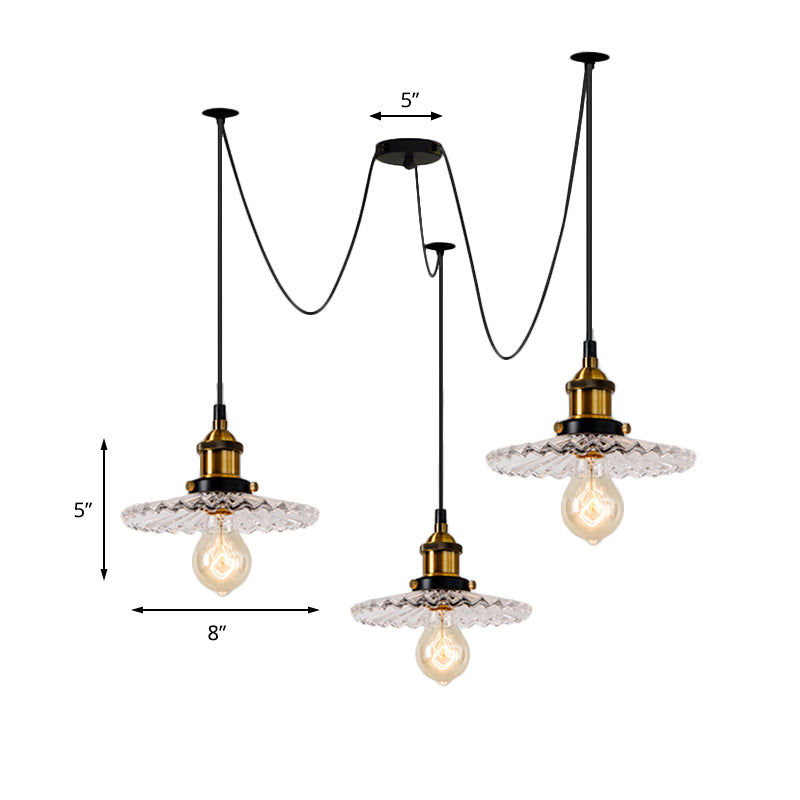 3/5-licht multi-hanger met radiale golfschaduw geribbelde glazen vintage eetkamer hangende lamp