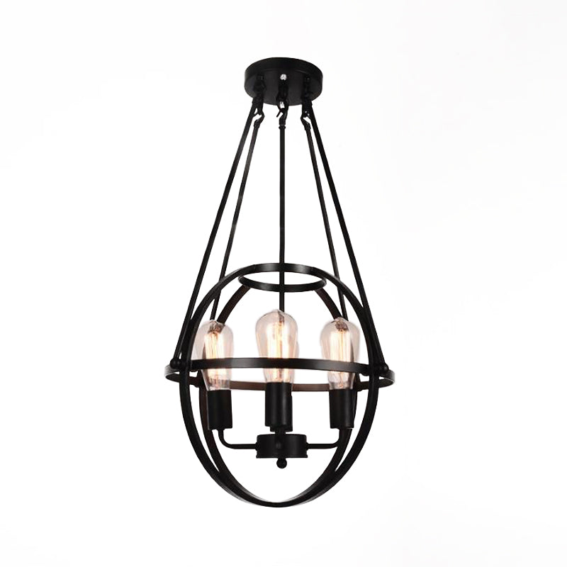 4 Heads Global Chandelier Lighting with Cage Shade Industrial Black Metal Ceiling Lamp for Living Room