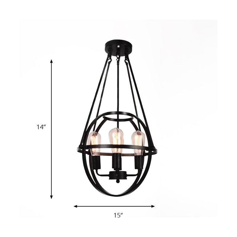 4 Heads Global Chandelier Lighting with Cage Shade Industrial Black Metal Ceiling Lamp for Living Room