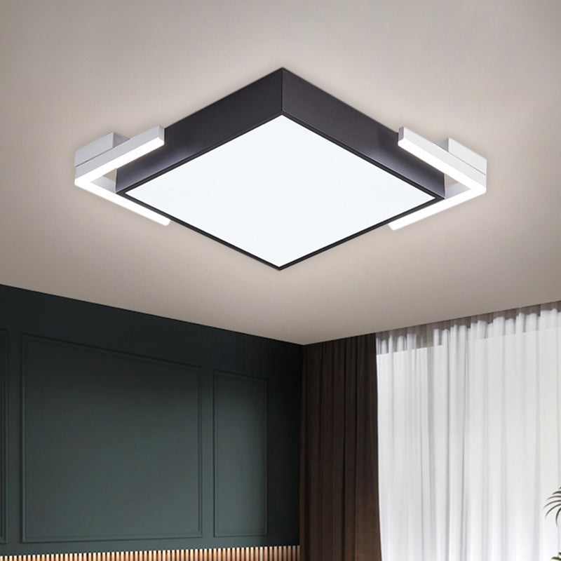 Square Metallic Ceiling Light Fixture Modern Black/White LED Flushmount Lighting in Warm/White Light, 19.5"/23.5" Wide