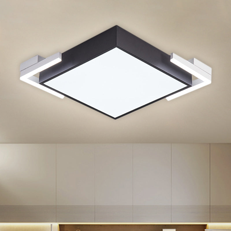 Square Metallic Ceiling Light Fixture Modern Black/White LED Flushmount Lighting in Warm/White Light, 19.5"/23.5" Wide