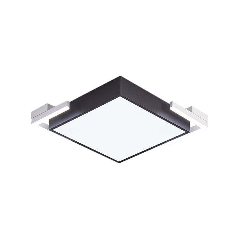 Square Metallic Ceiling Light Fixture Modern Black/White LED Flushmount Lighting in Warm/White Light, 19.5"/23.5" Wide