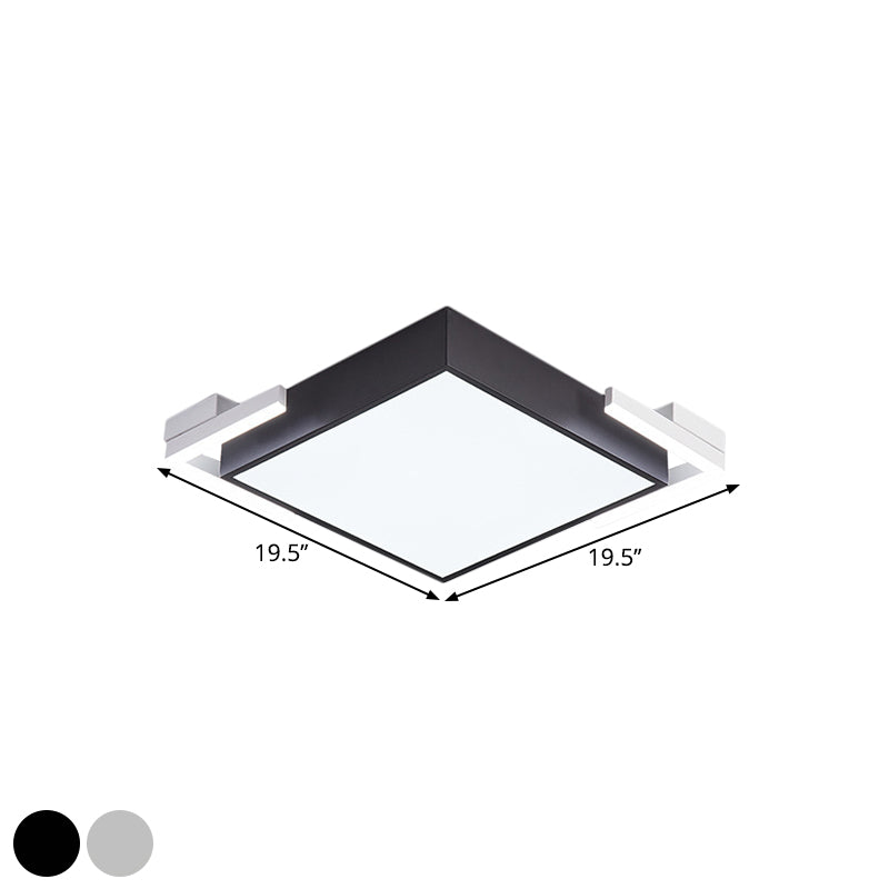 Square Metallic Ceiling Light Fixture Modern Black/White LED Flushmount Lighting in Warm/White Light, 19.5"/23.5" Wide