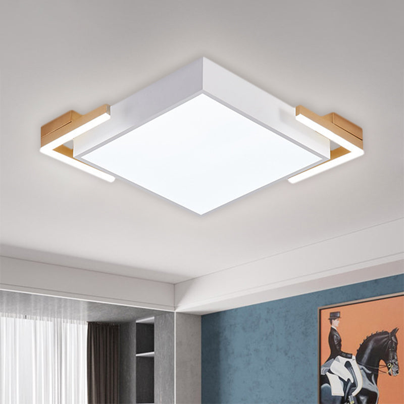 Square Metallic Ceiling Light Fixture Modern Black/White LED Flushmount Lighting in Warm/White Light, 19.5"/23.5" Wide