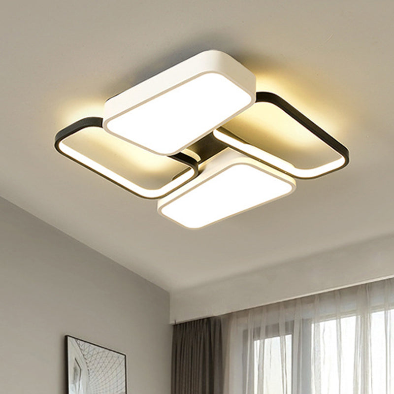 Black-White Trapezoid LED Ceiling Flush Modernist Metallic Semi Flush Mount Lighting in Warm/White/3 Color Light