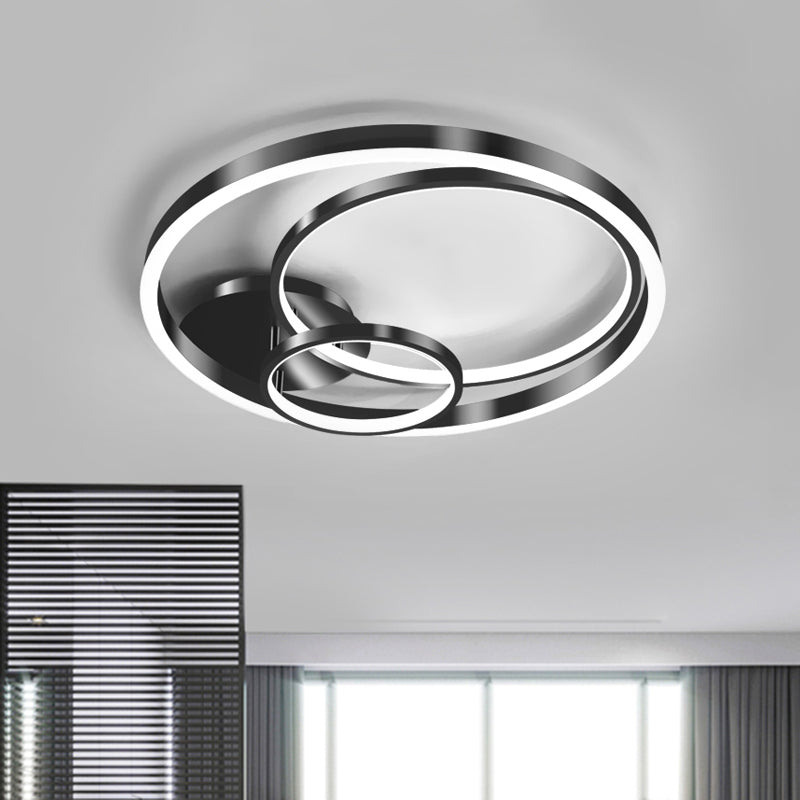 18"/21.5" Wide Rings Semi Flush Contemporary Metallic LED Black Flush Ceiling Light for Bedroom (The customization will be 7 days)