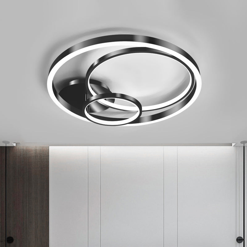 18"/21.5" Wide Rings Semi Flush Contemporary Metallic LED Black Flush Ceiling Light for Bedroom (The customization will be 7 days)