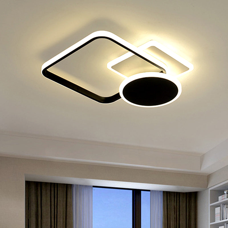 Parlora a LED in metallo contemporaneo semi -filo del 19 "/23" W quadrati e rotondi vicino alla lampada a soffitto in luce nera, calda/bianca