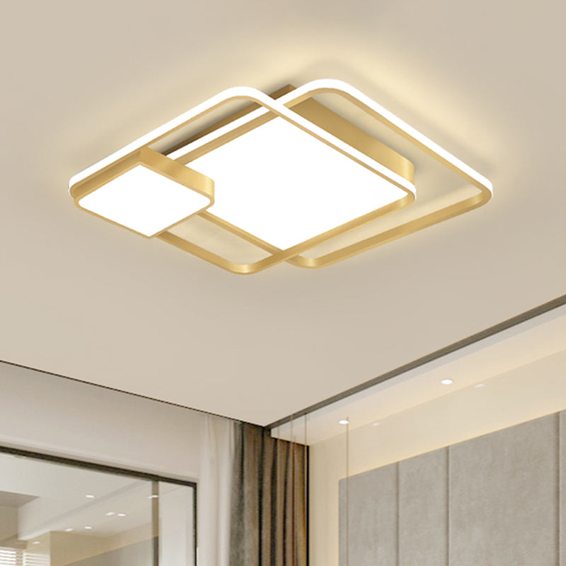 Modernism Square Flushmount Lighting Metallic LED Bedroom Flush Light Fixture in Gold (The customization will be 7 days)