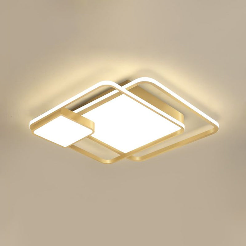 Modernism Square Flushmount Lighting Metallic LED Bedroom Flush Light Fixture in Gold (The customization will be 7 days)