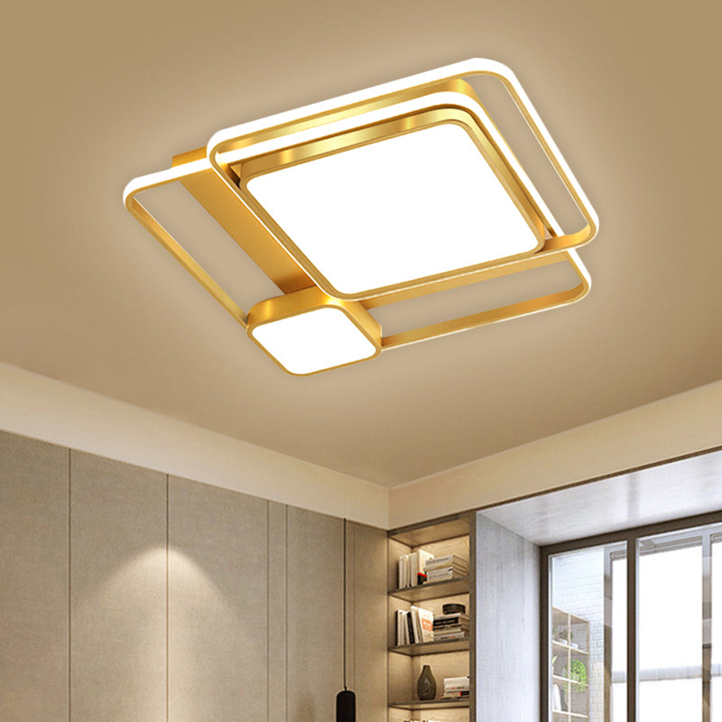 Metal Rectangular Ceiling Light Fixture Modern LED Flush Mount Lighting in Gold, 21"/23.5" Width (The customization will be 7 days)