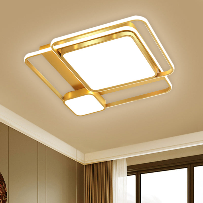 Metal Rectangular Ceiling Light Fixture Modern LED Flush Mount Lighting in Gold, 21"/23.5" Width (The customization will be 7 days)