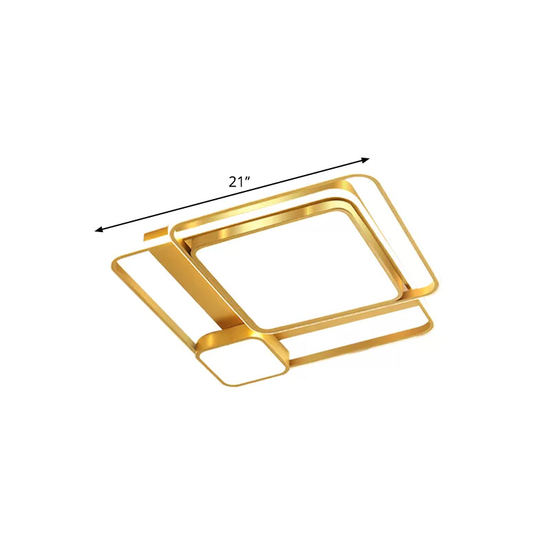 Metal Rectangular Ceiling Light Fixture Modern LED Flush Mount Lighting in Gold, 21"/23.5" Width (The customization will be 7 days)