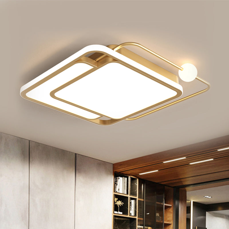 Gold Square LED Ceiling Mounted Fixture Simple Style Flush Lamp in Warm/White Light, 16.5"/20.5" Width