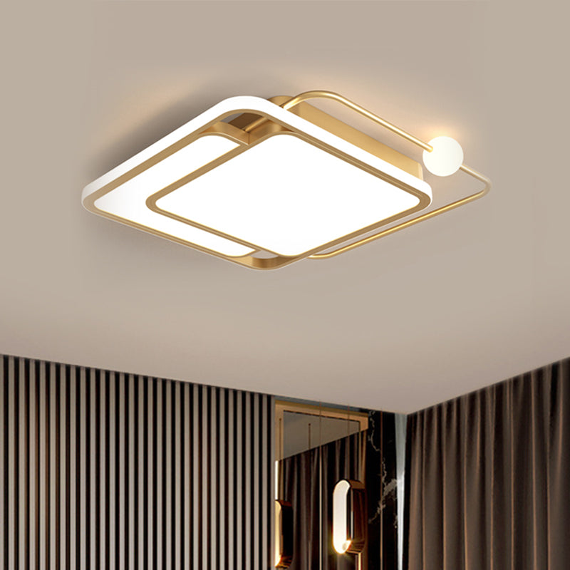 Apparecchiatura montata a led quadrati oro lampada a filo in stile semplice in luce calda/bianca, larghezza 16,5 "/20,5"