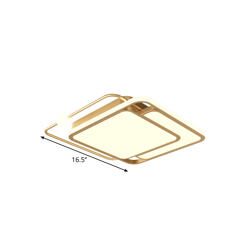 Gold Square LED Ceiling Mounted Fixture Simple Style Flush Lamp in Warm/White Light, 16.5"/20.5" Width