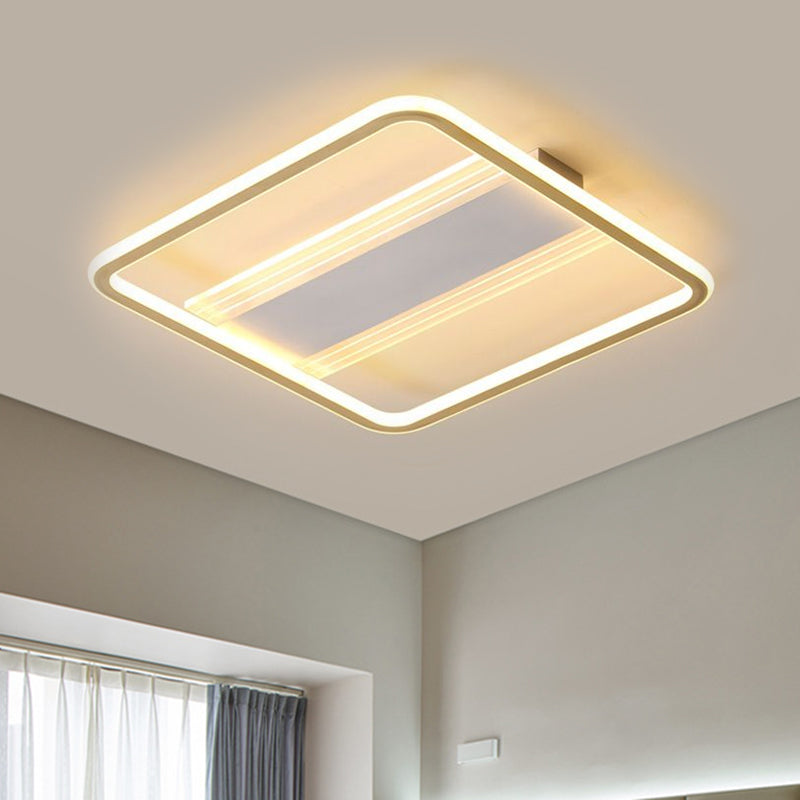 16,5 "/20,5" W LED moderne Semi Flush Flush Gold Squared plafond Aménagé monté avec une teinte acrylique en lumière chaude / blanche