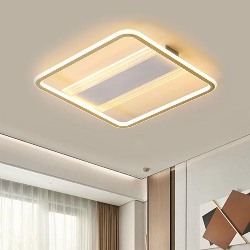 16,5 "/20,5" W LED moderne Semi Flush Flush Gold Squared plafond Aménagé monté avec une teinte acrylique en lumière chaude / blanche