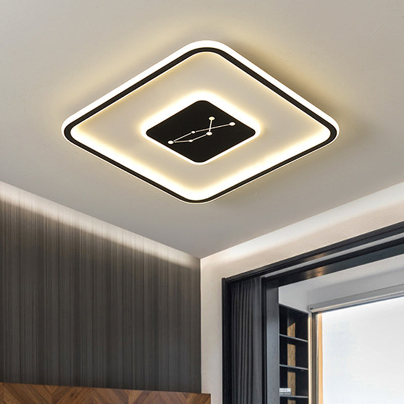 LED -Schlafzimmer Flush Mount Leuchte Minimalismus Schwarze Decke Flush mit quadratischer Acrylschatten in warm/weiß/3 Farbton Licht