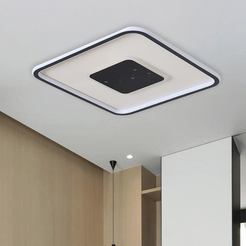 LED Bedroom Flush Mount Lighting Minimalism Black Ceiling Flush with Squared Acrylic Shade in Warm/White/3 Color Light