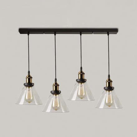 3/4/5-Licht-Multi-Pendelleuchten-Leuchte Vintage-Kegel Clear Glass Hanging Lampe in Schwarz mit linearem Baldachin