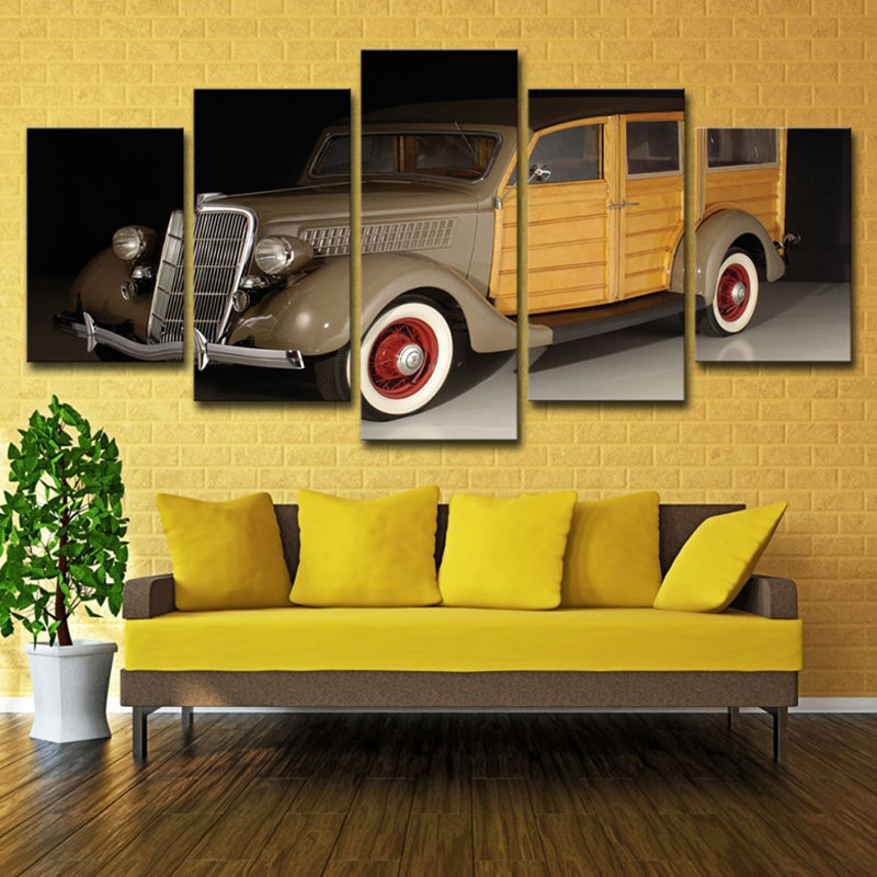 Yellow Ford Vintage Car Canvas Multi-Piece Contemporary Living Room Wall Art Decor