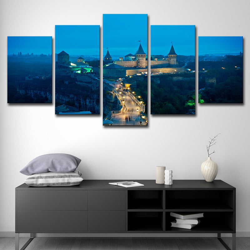 Ukraine Castle Nightscape Canvas Print Global Inspired Beautiful Scenery Wall Art in Blue