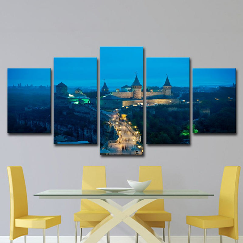 Ukraine Castle Nightscape Canvas Print Global Inspired Beautiful Scenery Wall Art in Blue