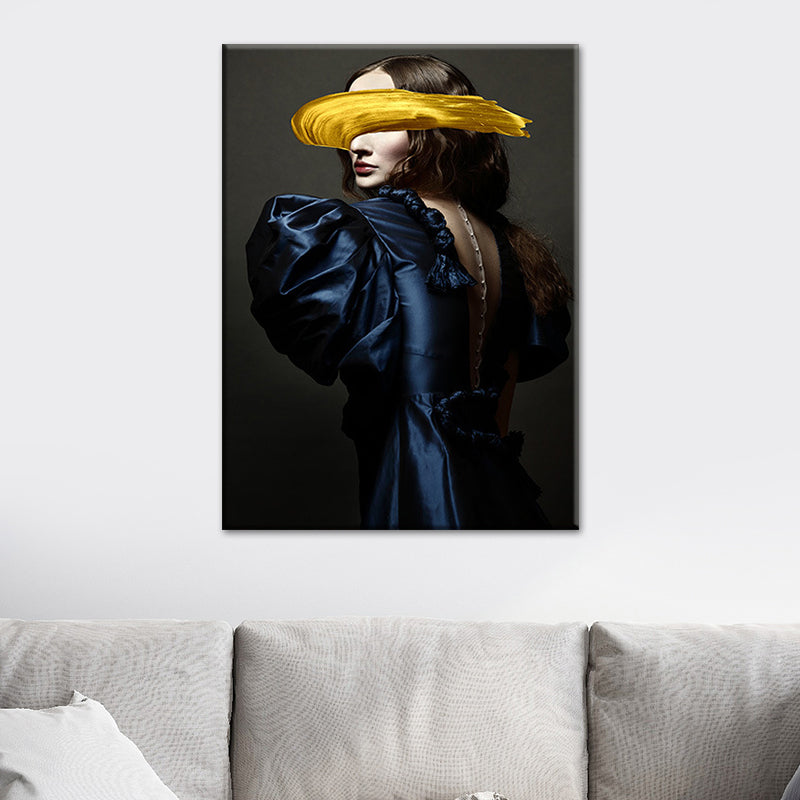 Woman Canvas Art Print Textured Surface Glam Living Room Wall Decor in Dark Color