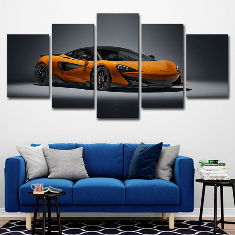 Orange Sports Car Wall Art Automobile Modern Multi-Piece Canvas Print for Bedroom