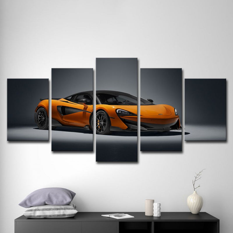 Orange Sports Car Wall Art Automobile Modern Multi-Piece Canvas Print for Bedroom