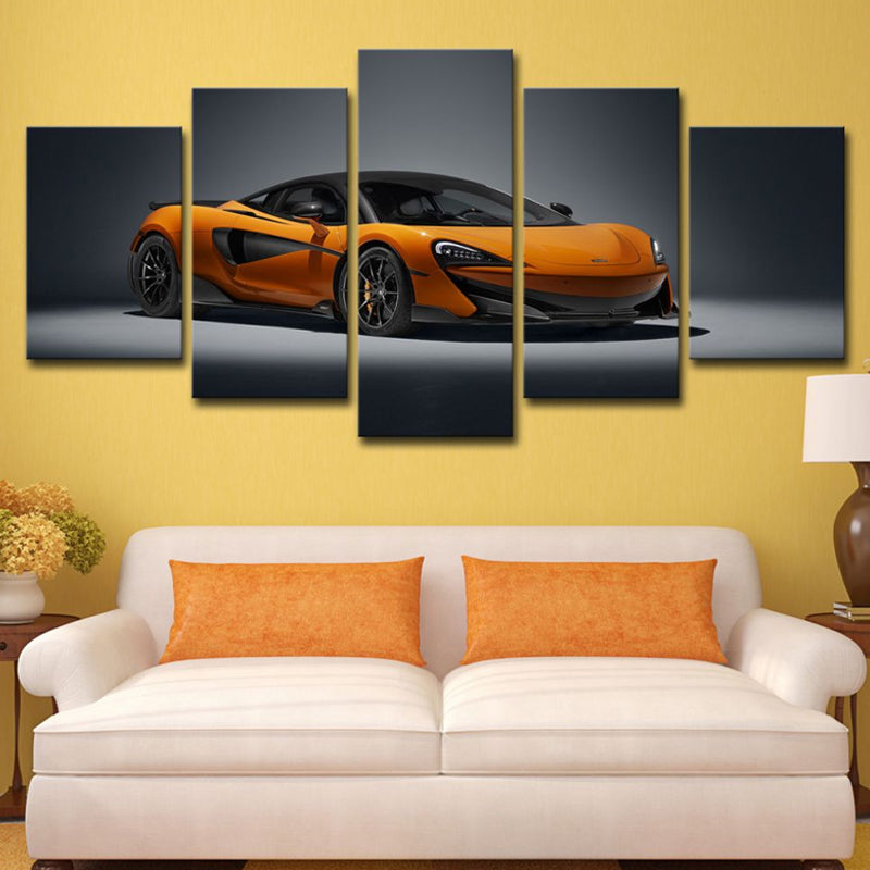 Orange Sports Car Wall Art Automobile Modern Multi-Piece Canvas Print for Bedroom