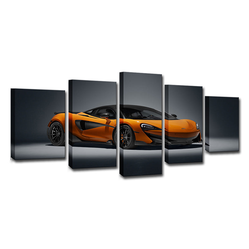 Orange Sports Car Wall Art Automobile Modern Multi-Piece Canvas Print for Bedroom