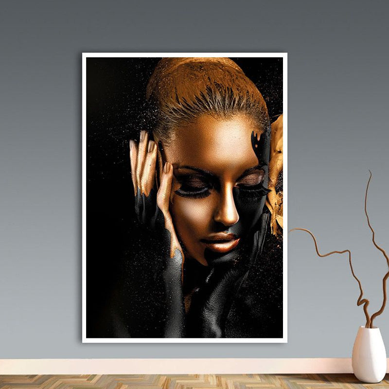 Glam Canvas Print Black and Gold Charming Model Wall Art Decor for Girls Bedroom