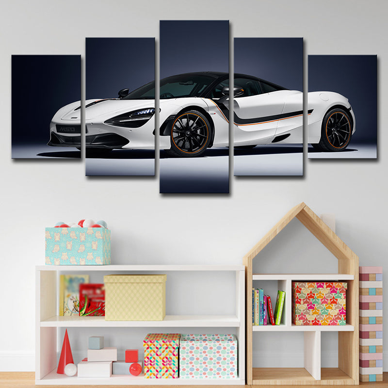 Cool McLaren Sports Car Canvas Wall Art for Boys Bedroom, White and Black, Multi-Piece