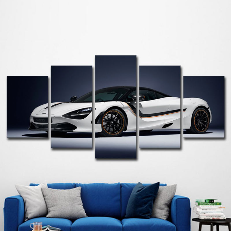 Cool McLaren Sports Car Canvas Wall Art for Boys Bedroom, White and Black, Multi-Piece