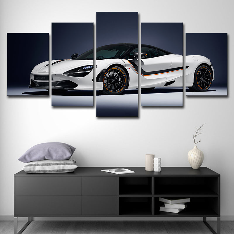 Cool McLaren Sports Car Canvas Wall Art for Boys Bedroom, White and Black, Multi-Piece