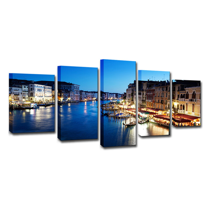 Blue Venice Nightscape Canvas Art Multi-Piece Global Inspired Bedroom Wall Decor