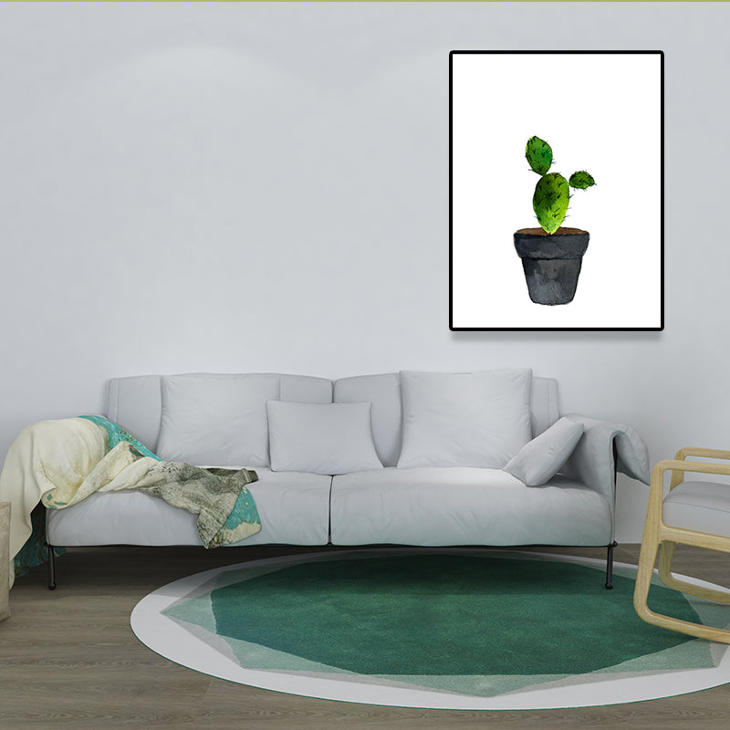 Green Potted Cactus Wall Art Decor Plant Tropical Textured Canvas Print for Home