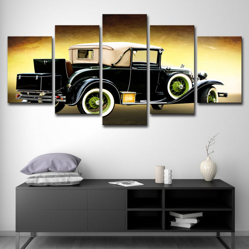 Nostalgic Classic Car Print Canvas Art Boys Room Road Vehicle Wall Decor in Black