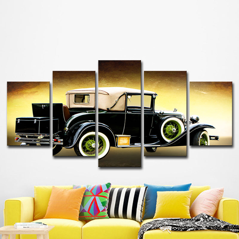 Nostalgic Classic Car Print Canvas Art Boys Room Road Vehicle Wall Decor in Black