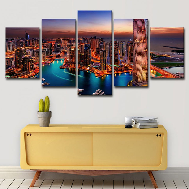 Orange Dubai Night Scene Canvas Multi-Piece Global Inspired Family Room Wall Art